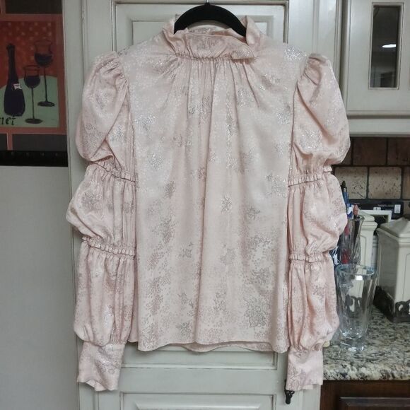 Rebecca Taylor Sz. 2 Glitter Print Ruched Sleeve Top - Picture 6 of 15